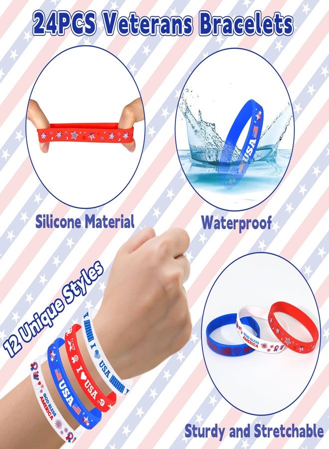 FINDRICH 93PCS 4th of July Favors - USA 250 Patriotic Party Favors with Red White and Blue Silicone Bracelets Slap Bracelets Stickers Gift for Veteran USA 250 Patriotic Accessories - Image 3